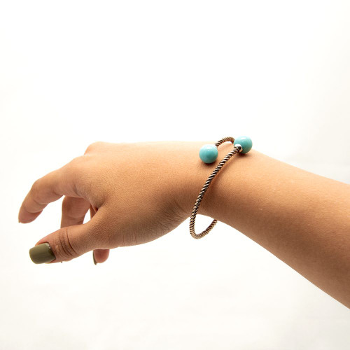 دستبند نقره زنانه طرح پیچ مهتاب عیار۹۲۵ با سنگ فیروزه