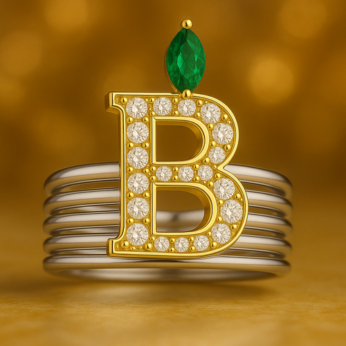 انگشتر الفابت نقره حرف اسم + سنگ ماه تولد (سفارشسازی)