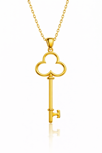 گردنبند نقره ۹۲۵ طرح کلید اقبال شبدر مینیمال (زنجیر ۴۲ سانت)